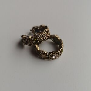 Vintage Filigree Multicolour Rhinestone Bronze Tone Hoop Earrings